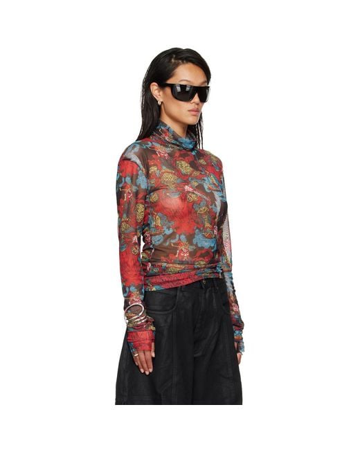 Lu'u Dan Red Masked Mesh Turtleneck