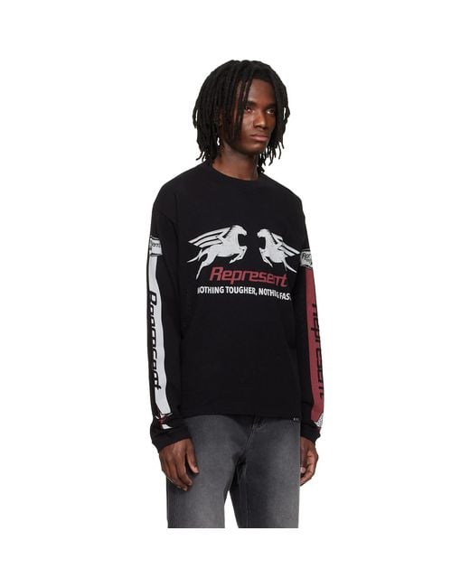 Represent Black Mesh Pegasus Long Sleeve T-Shirt for men