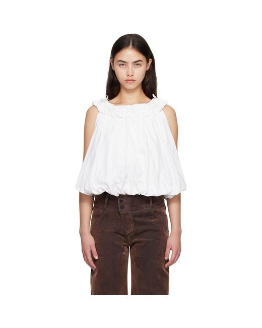 C+plus Series White Crew-Neck Pleated Bubble Top
