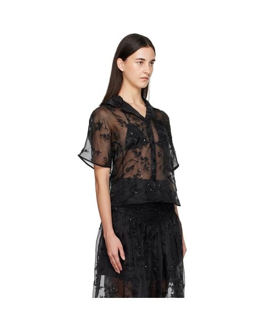 Ganni Black Embellished Organza Shirt