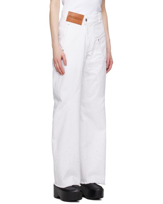 J.W. Anderson White Crystal-Cut Jeans for men