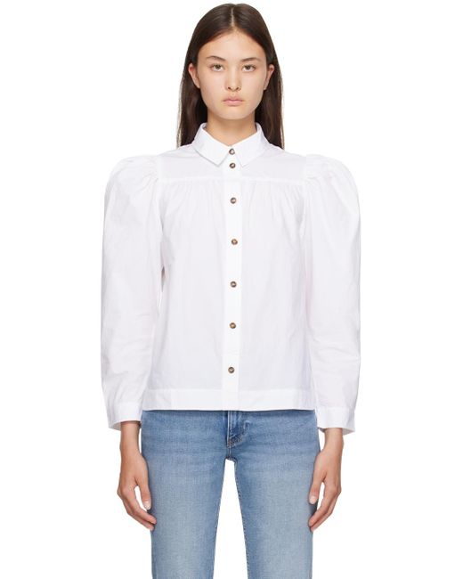 Ganni White Puff Sleeve Shirt