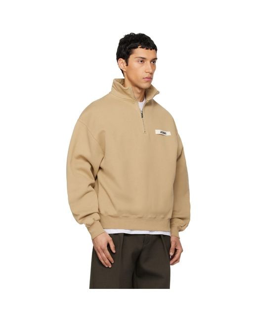 Jacquemus Natural Tan 'The Gros Grain Zipped-Rollneck' Sweatshirt for men