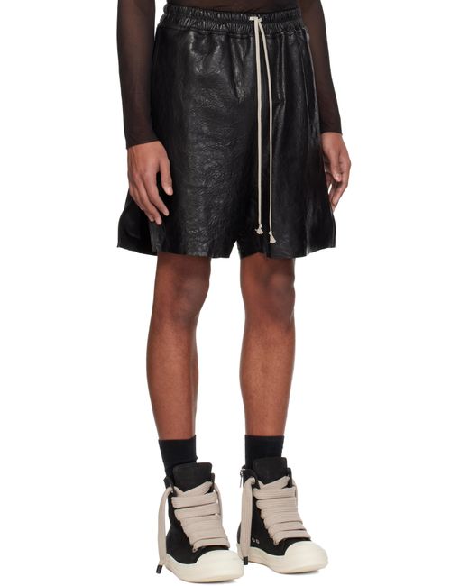 Rick Owens Black Temple Boxer Leather Shorts for men