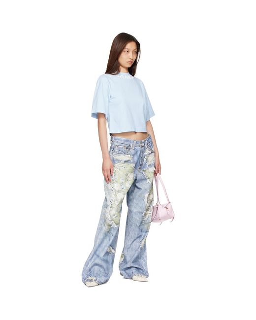 Palm Angels Blue Neck Logo Boxy T-shirt