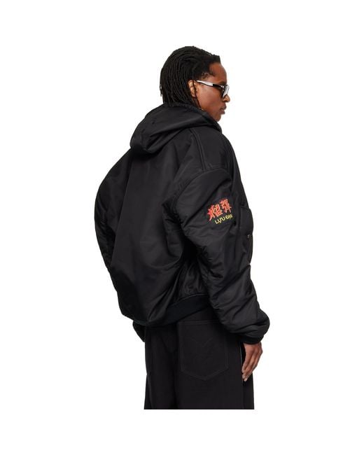 Lu'u Dan Black Distorted Ma1 Bomber Jacket for men