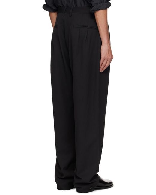 Lemaire Black Drawstring Pleated Trousers for men