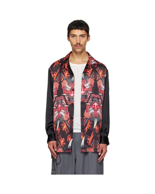 Y-3 Red Satin Graphic 'Beast' Shirt for men
