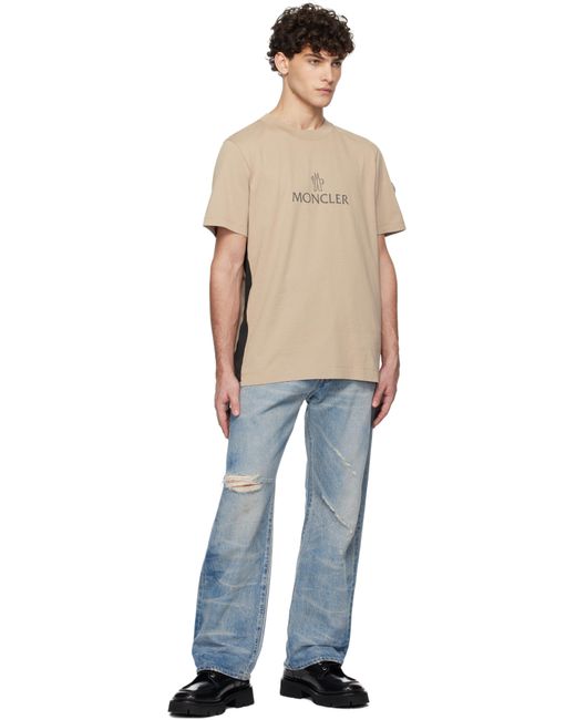 メンズ Moncler ベージュ ロゴ コットン Tシャツ Natural