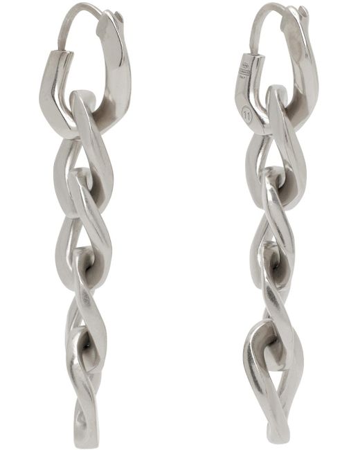 Maison Margiela Metallic Silver Curb Link Earrings for men
