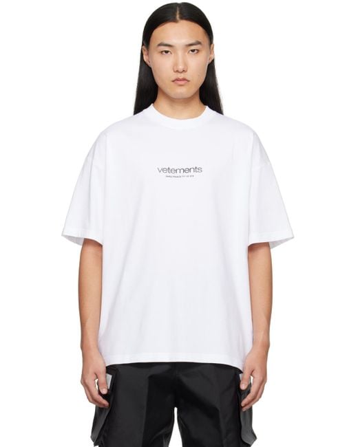 メンズ Vetements ホワイト ボンディングロゴ Tシャツ White