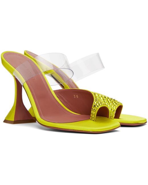 AMINA MUADDI Black Yellow Paloma Crystal Slipper Heeled Sandals