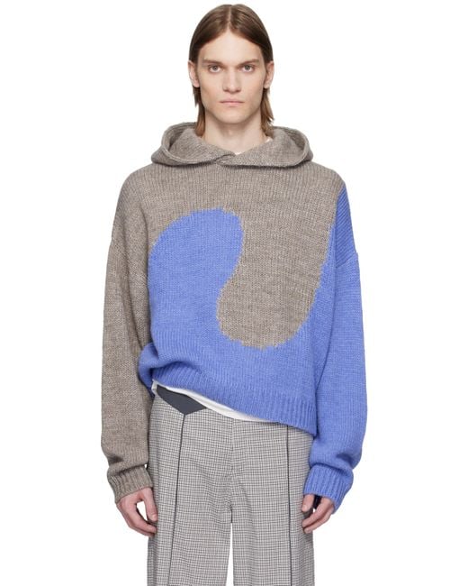 Pull À Capuche Contrasté Gris Et Bleu En Tricot À Images En Intarsia ERL pour homme en coloris Blue