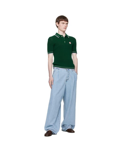 Casablanca Green Mock Mini Crochet Polo for men
