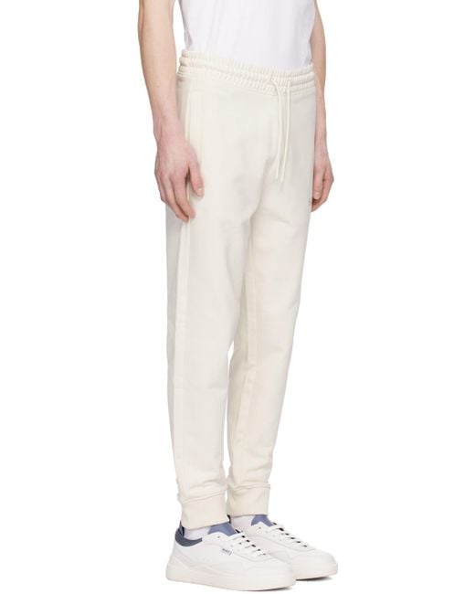 HUGO Natural Off-white Embroidered Sweatpants for men