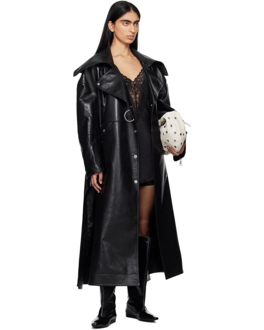 Nanushka Black Teca Regenerated Leather Trench Coat