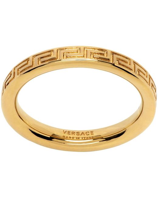 Versace Metallic Gold Greca Ring for men