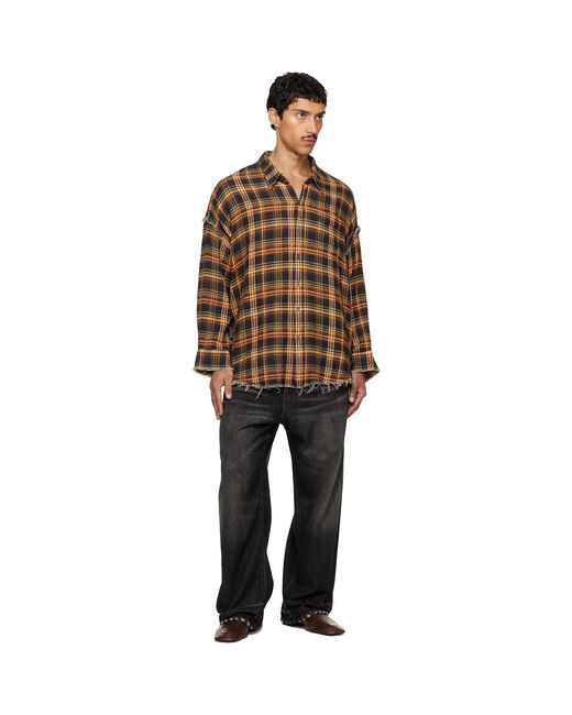 R13 Brown Shredded Seam Drop Neck Shirt for men