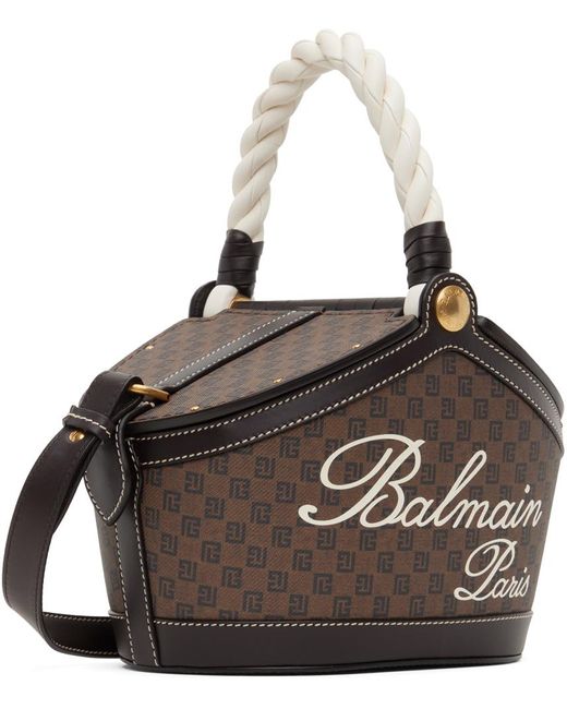 Balmain Brown Monogram Canvasleather Bucket Bag