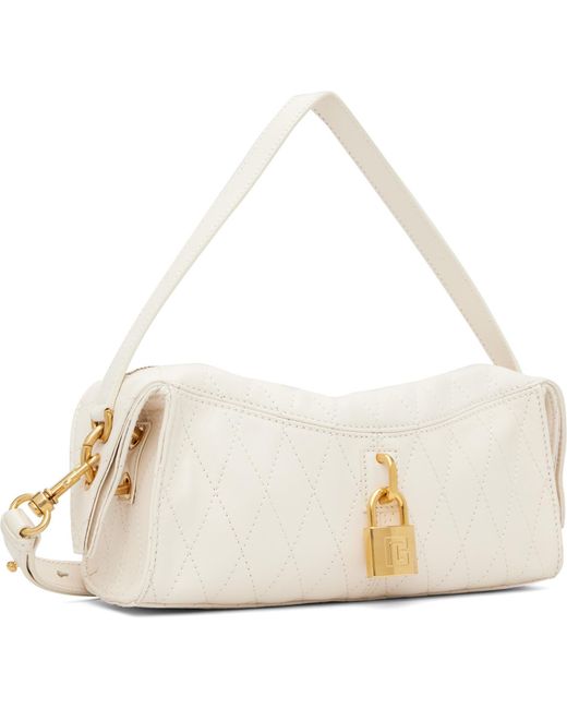 Balmain White Off- Small Pulse Smooth Topstitched Leather Bag