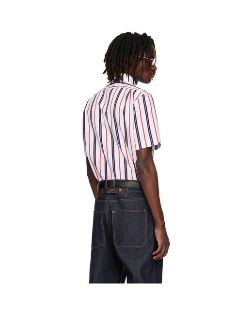 Thom Browne Red Repp Stripe Poplin Short Sleeve Shirt for men