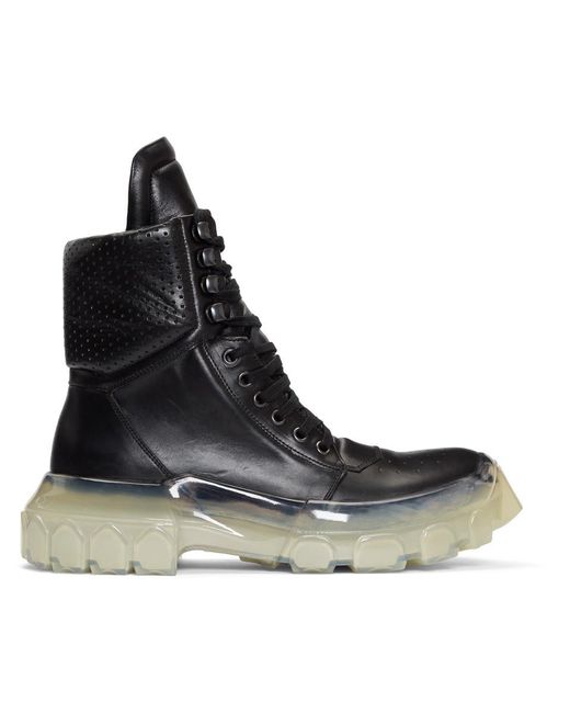 Rick Owens Black Clear Sole Tractor Dunk Boots for men