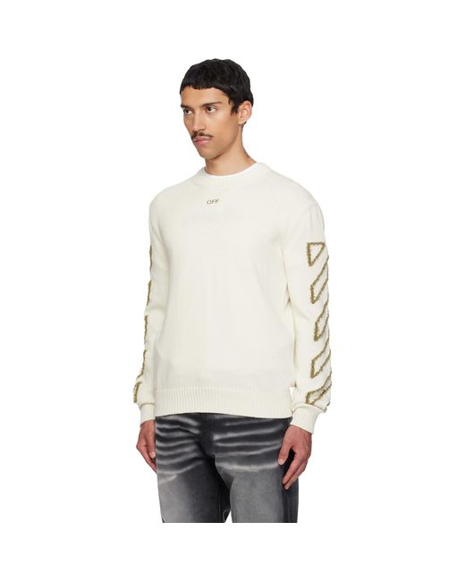 Off-White c/o Virgil Abloh White Diagonal Outline Knit Crewneck Sweater for men