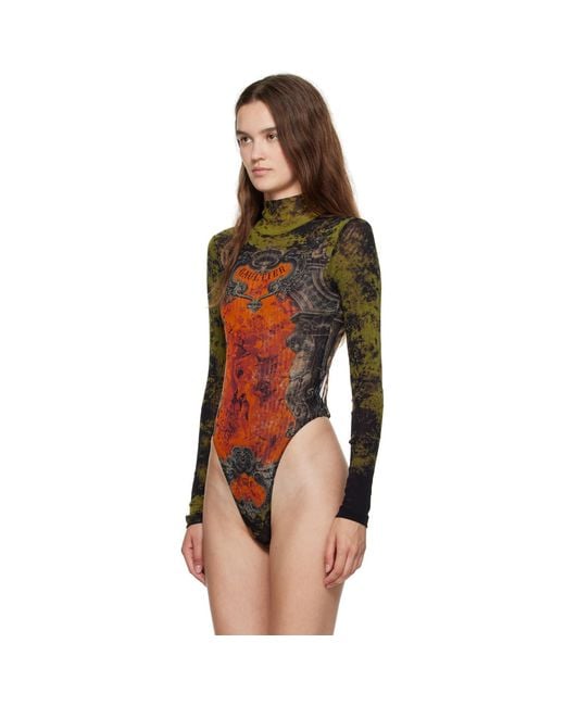 Jean Paul Gaultier Red Khaki & 'The Médaillon' Open Back Bodysuit