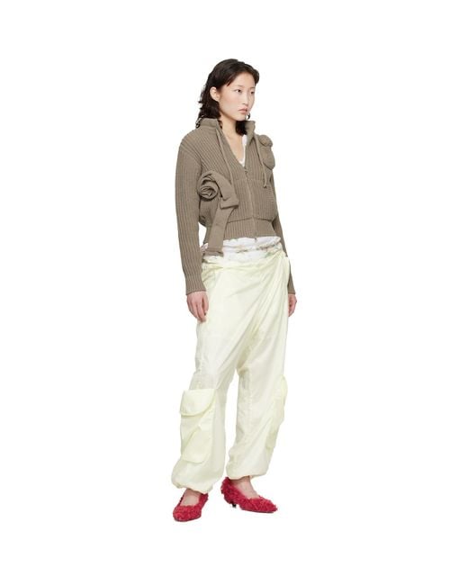 OPEN YY Green Taupe Applique Knit Zipup Sweater