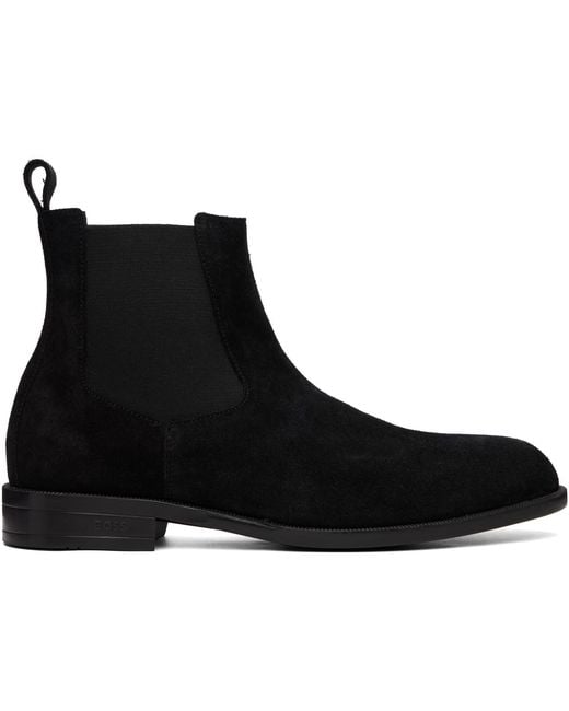 Boss Black Suede Elasticated Panels Chelsea Boots for men
