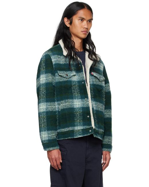 Levi's Green Plaid Type Iii Sherpa Trucker Jacket for men