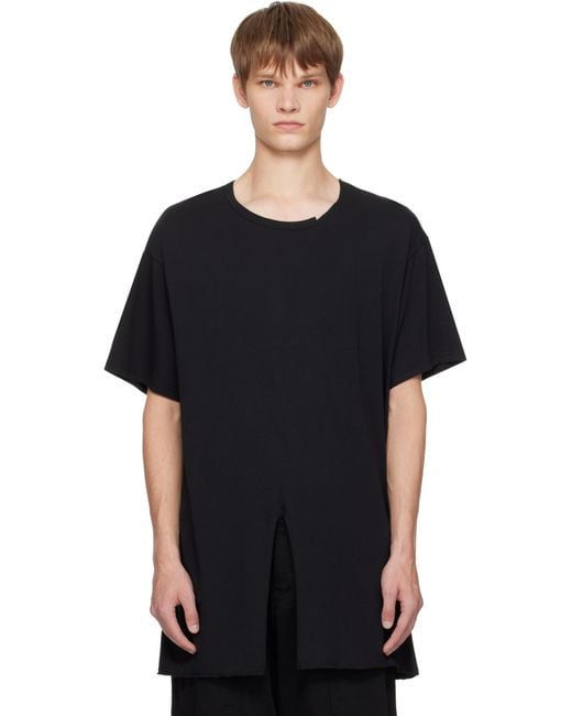 Yohji Yamamoto Black Single Jersey Slit Round Neck T-Shirt for men
