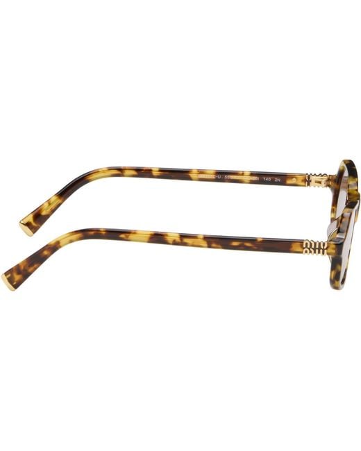 Miu Miu Brown Tortoiseshell Rectangular Sunglasses