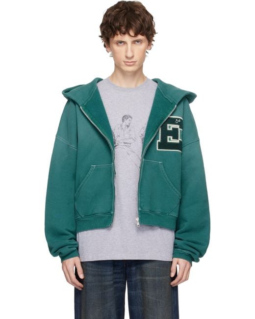 ERL Green Letterman Hoodie for men