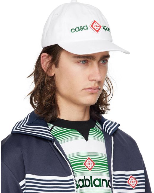 メンズ Casablancabrand ホワイト Casa Sport Icon ロゴ刺繍 キャップ Blue