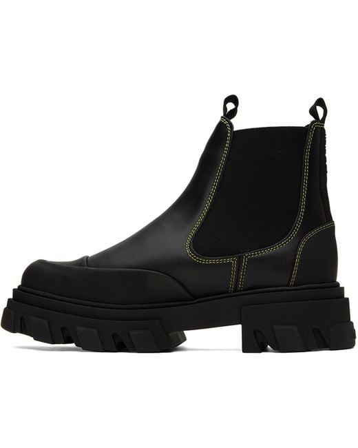 Ganni Black Stitching Chelsea Boots for men