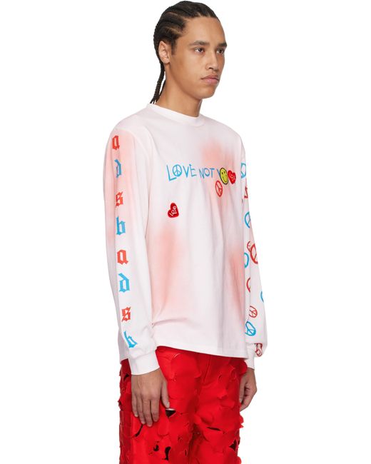 メンズ ANDERSSON BELL ホワイト＆ピンク Love L/S Tシャツ Red