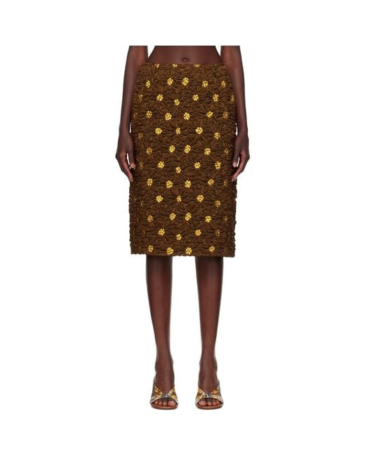 Dries Van Noten Brown Cloqué Midi Skirt