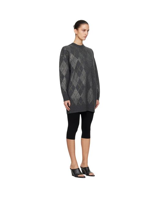 Alexander Wang Black Long Sleeve Crewneck Crystal Argyle Hotfix Minidress