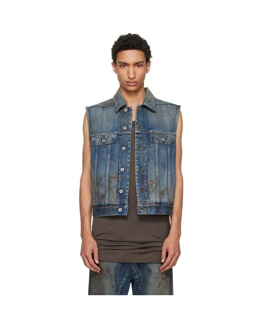 Rick Owens Blue Temple Sl Denim Trucker Vest for men