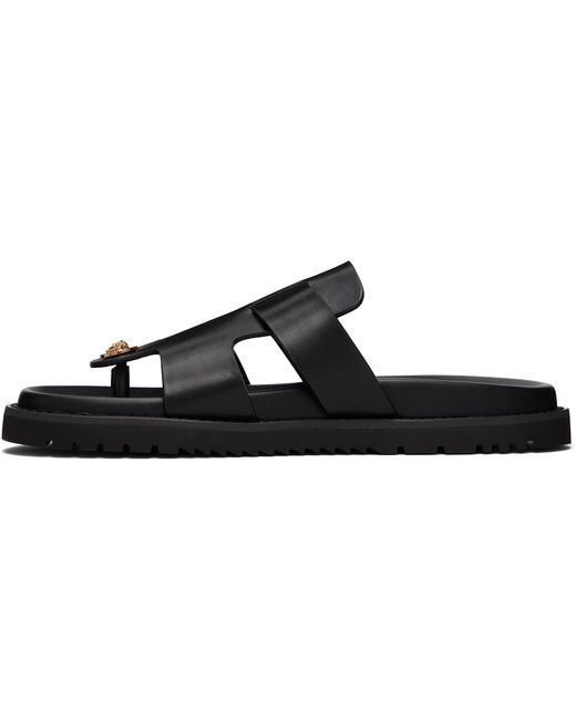 Versace Black Leather Sandals for men