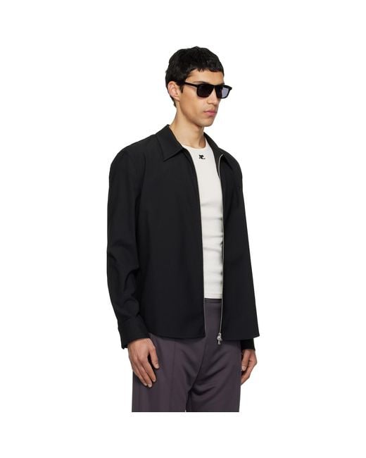 Courreges Black Zipped Twill Shirt Jacket for men