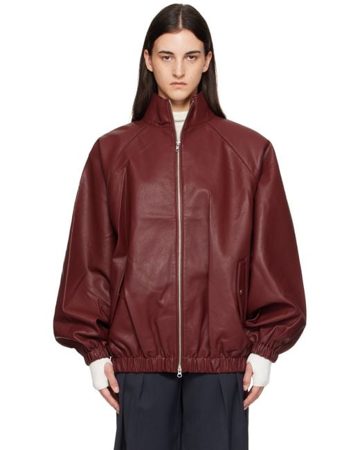 Frankie Shop Red Burgundy Senta Faux-Leather Bomber Jacket