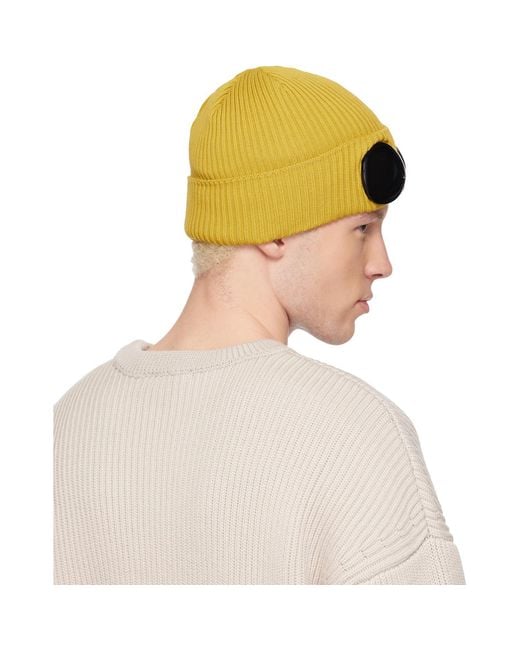 C P Company Green Cotton Goggle Beanie for men