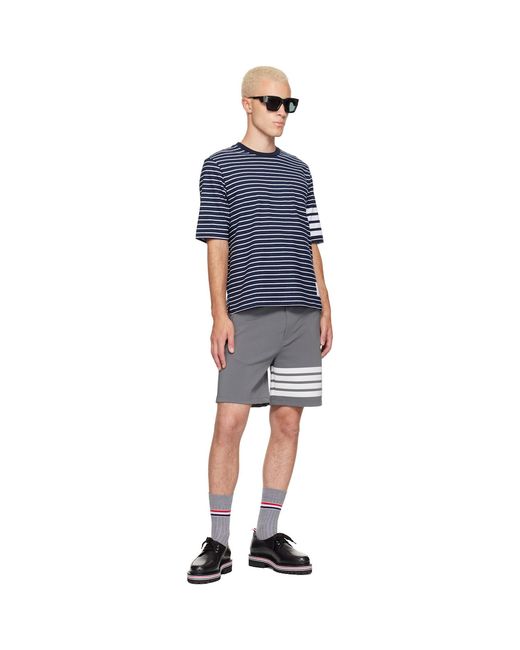 Thom Browne Blue Jersey 4-Bar Knit Pocket T-Shirt for men