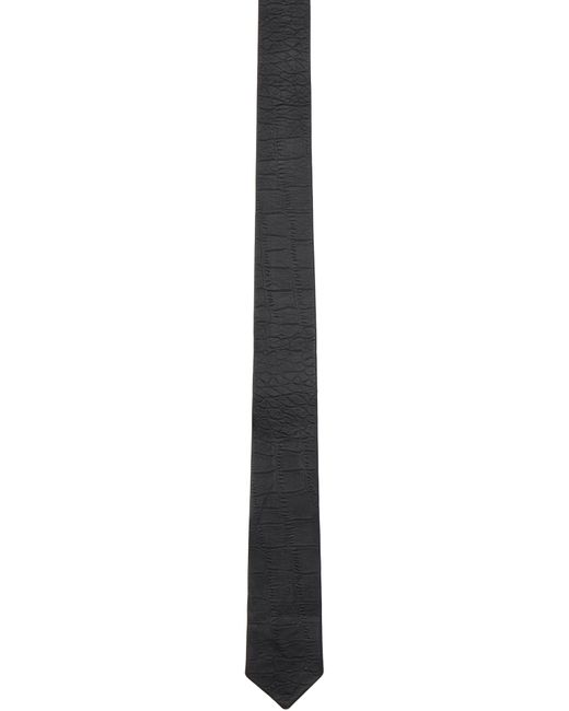 メンズ Veert ブラック クロコエンボスレザー ネクタイ Black