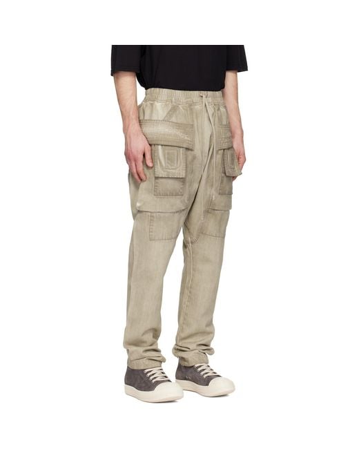 Rick Owens Natural Temple Creatch Denim Cargo Pants for men