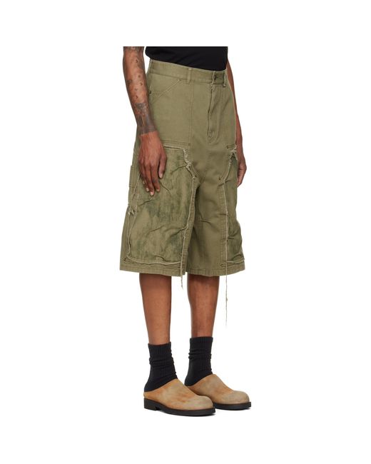 we11done Green Vintage Pinched Work Cargo Shorts for men