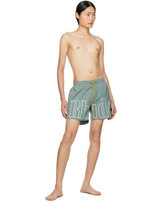 Rhude Blue Green Printed Swim Shorts for men