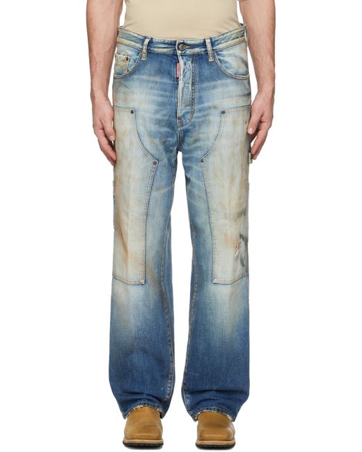 DSquared² Blue Medium Rusty Nail Wash Loose Carpenter Jeans for men